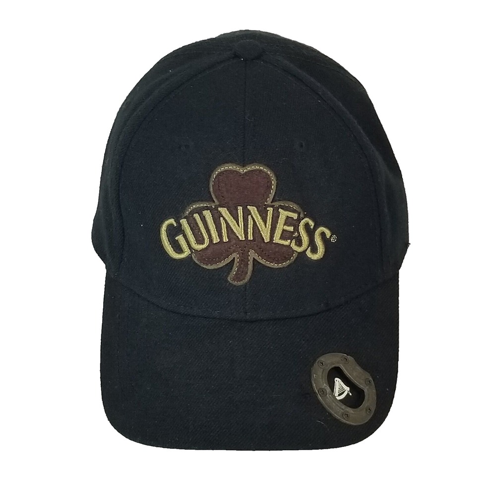 Guinness Hat Mens OSFA Black Beer Stout Shamrock Bottle Opener Adjustable Cap